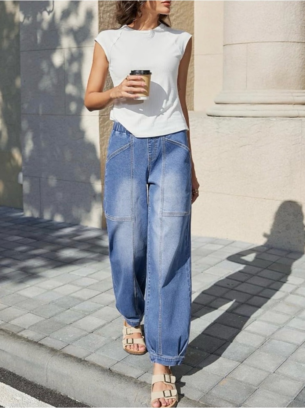 Casual Elastic Waist Blue Women's Jeans - Picture 3 of 10